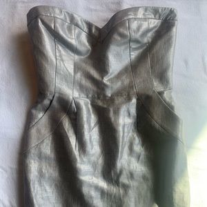 Rebecca Taylor silver linen strapless dress